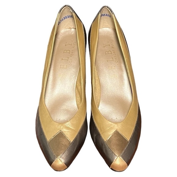 Elby Shoes - Elby Comfort Flex Vintage 80s Metallic leather kitten heel slip-on dress shoes